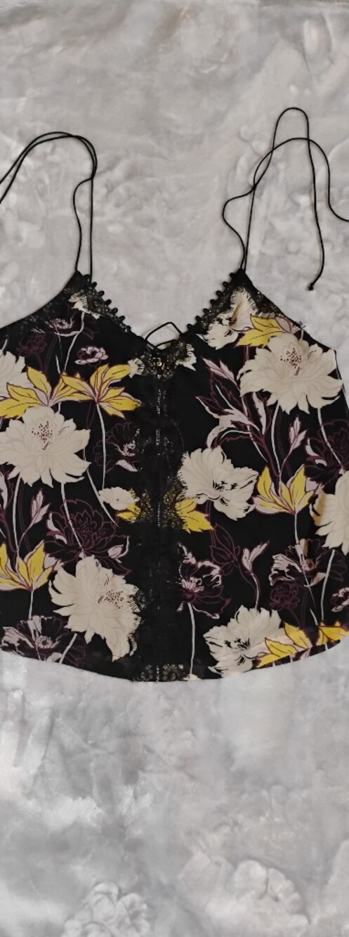 Ella Moss Black Floral Lace-Trim Camisole with Yellow Accents
